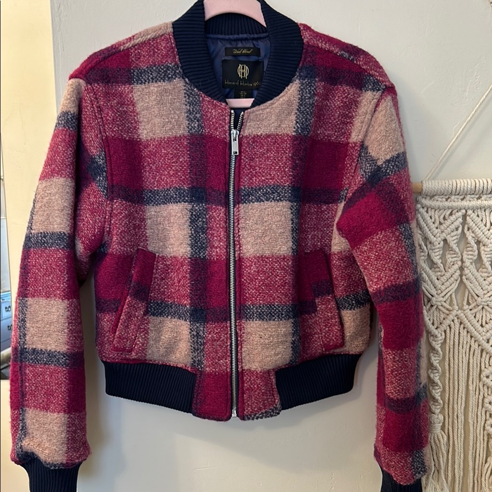 Plaid Wool Bomber Jacket